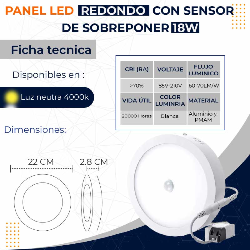 Luz LED con Sensor de Movimiento Redondo Luz Cálida