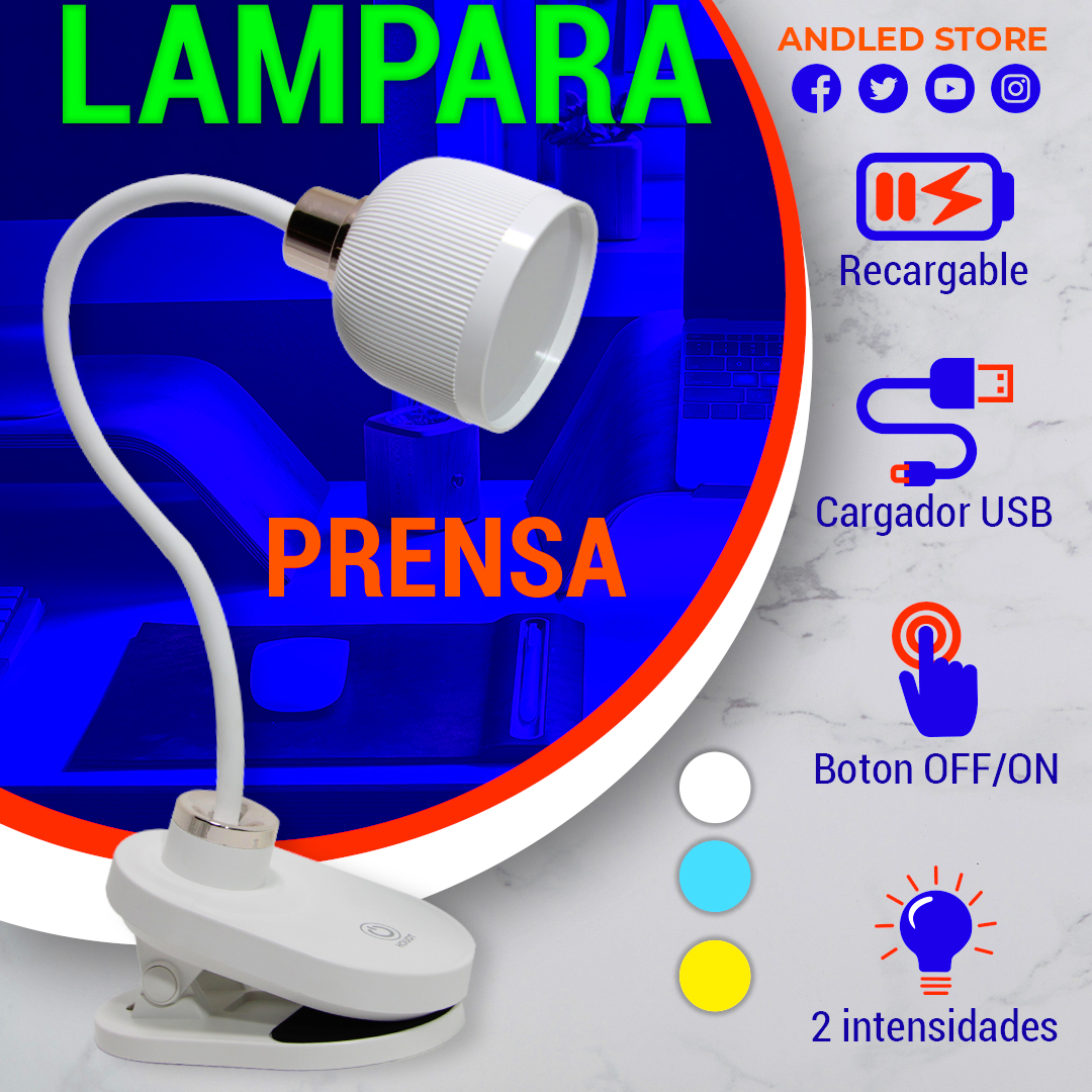 Lampara Led Touch prensa Cuello 360° Recargable 