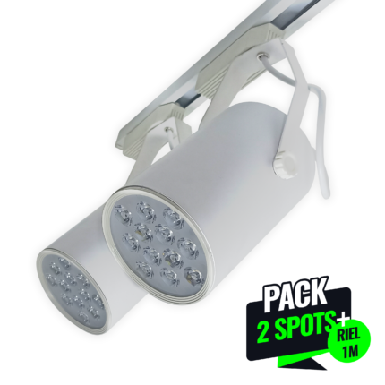 Lámpara Riel 1m + 2 Spot Led 12w Blanco Luz Calida.