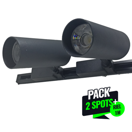 Lámpara Led 2 Spot 30w Con Riel 1m Negro Luz Blanca