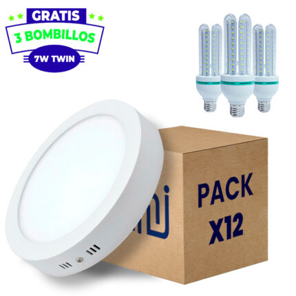 Panel Led 6w redondo sobreponer Luz cálida  Pack X 12 gratis 3 bombillo