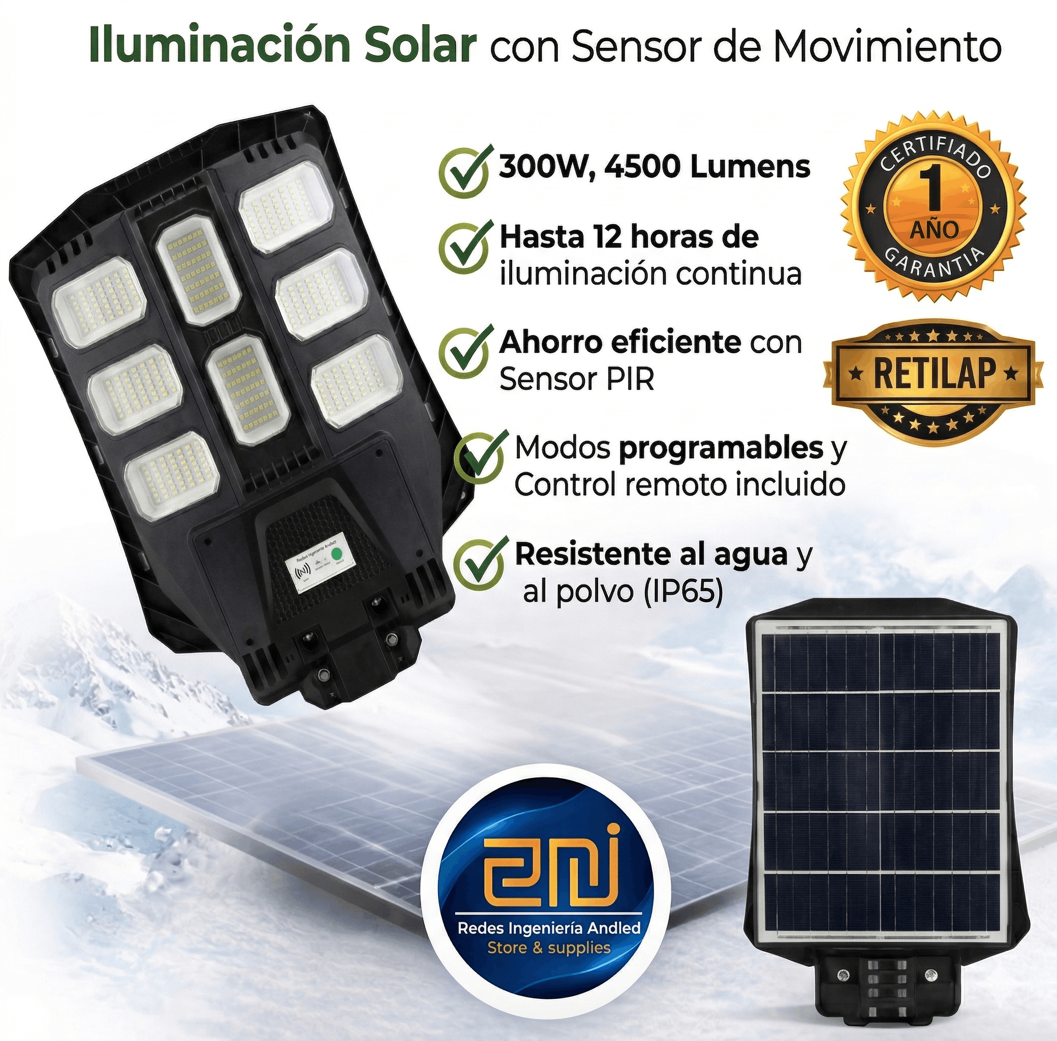 LAMPARA DE ALUMBRADO PUBLICO SOLAR 300W - NT - C Lámpara Alumbrado Público SOLAR 300W - Image 1